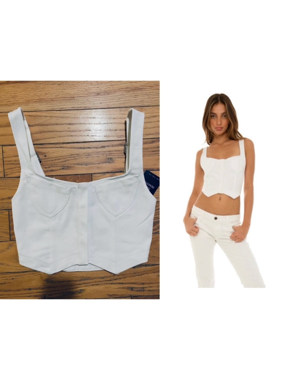 ARE YOU AM I Riku Tank White Cotton Denim Vest Corset Cropped Top S NWT